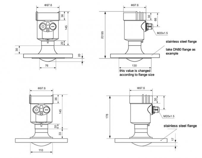 KLD802 Sensor de nivel de radar Dimensiones