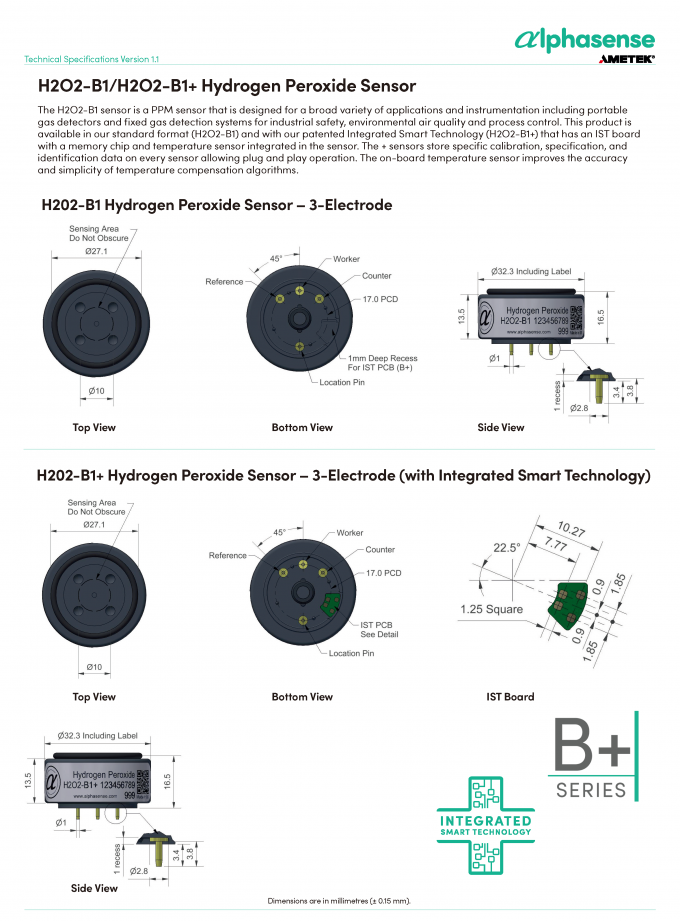 H202-B1+ H2O2 Sensor with 2000 Range and Fast Response