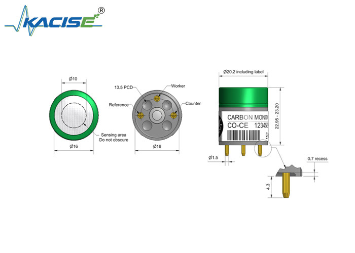 CO-CE Carbon Monoxide Sensor Linearity 500 Sensitivity 10 to 25 High Concentration