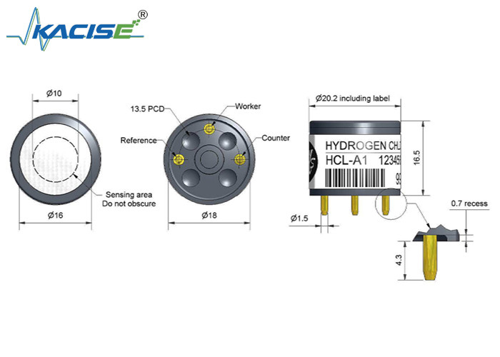 HCL-A1 Hydrogen Chloride Sensor With High Sensitivity Linearity 0 To 6 Zero Current -3 To 10 Ppm